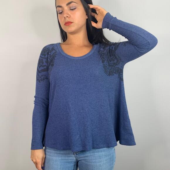 We The Free Blue Flowy Thermal Sweater - Picture 2 of 8
